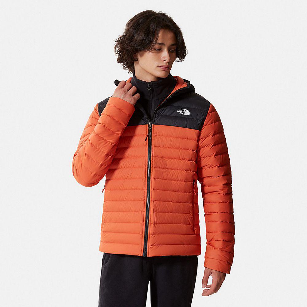 The North Face Stretch Hooded Ανδρικα Μπουφάν Πουπουλένια - Πορτοκαλι / Μαυρα (QOCX40628)